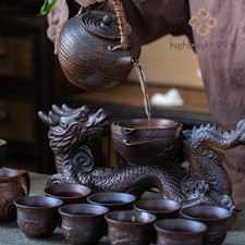 Half Automatic Tea Set Ceramic Dragon Design Gaiwan Matching Pitcher Tea Cups