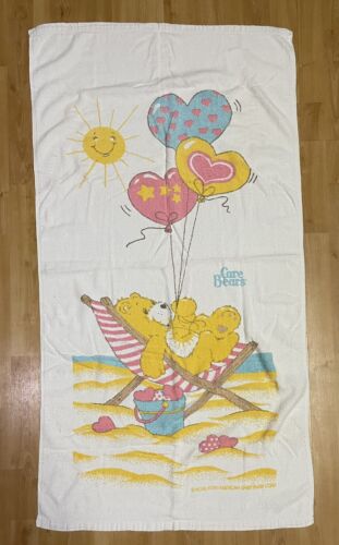 Vintage Care Bears Beach Towel Sun Balloons 26x48 - 第 1/4 張圖片