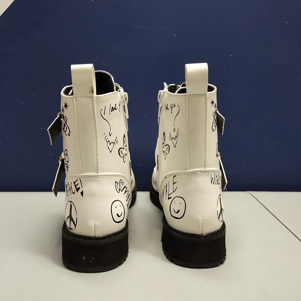 Botas de tornozelo Steve Madden JWORDUP meninas 4 brancas pretas com zíper frontal biqueira redonda em excelente estado usado - Imagem 3 de 4