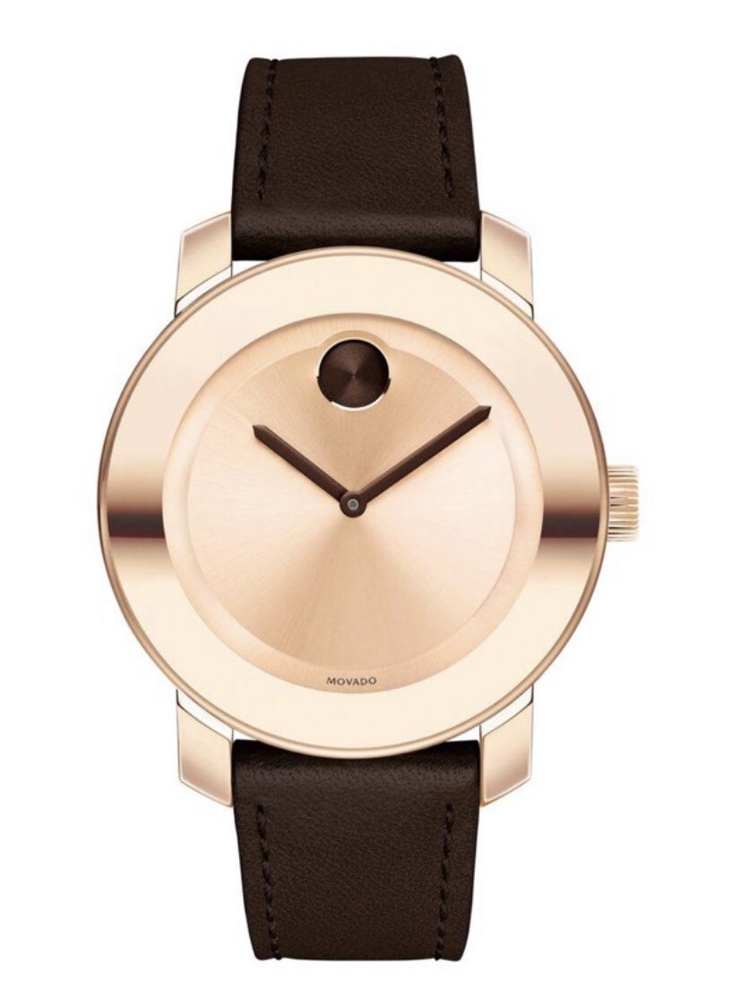 Brand New Movado Bold Women's Rose Gold Dial Brown Leather Strap