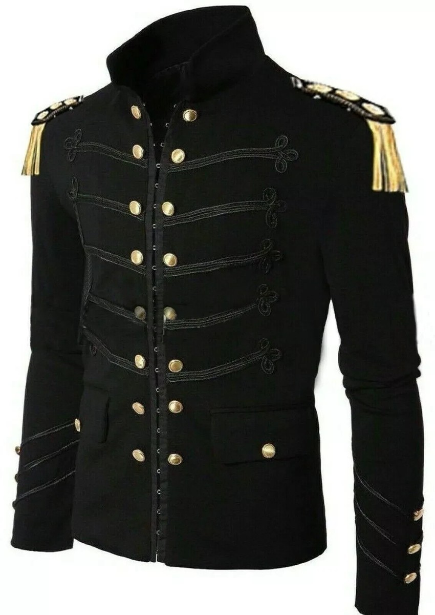 napoleon army jacket【NOT CONVENTIONAL】 Men Handmade Black Embroidery Black Military Napoleon Hook Jacket
