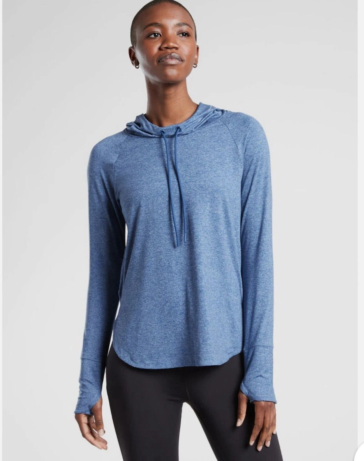 Athleta Uptempo Hoodie Sweatshirt Chrome Blue Size Medium Lightweight And Soft