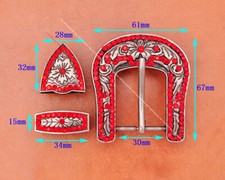 30mm Vintage Western Cowboy Rodeo Red Rhinestone Crystal 3PCS Set Belt Buckle