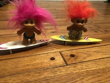 2 Troll Surfers Doll With Surfboard Orange And Pink Hair