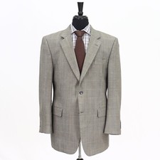 Jos. A. Bank 43L Beige Sport Coat Blazer Jacket Check 2B Silk