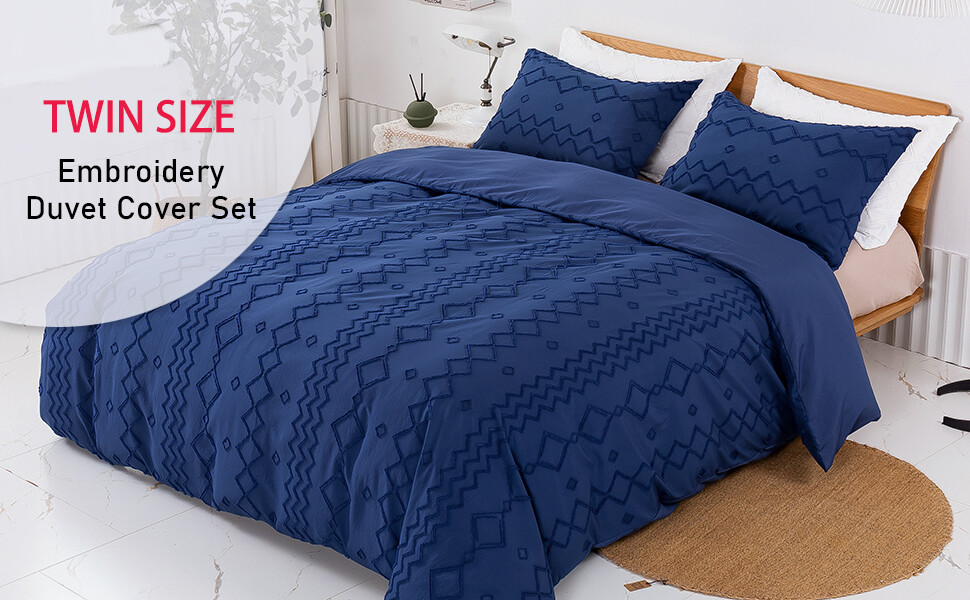 Blue Twin Microfiber Duvet Cover Set Polyester Quilt Cover Set &Fitted