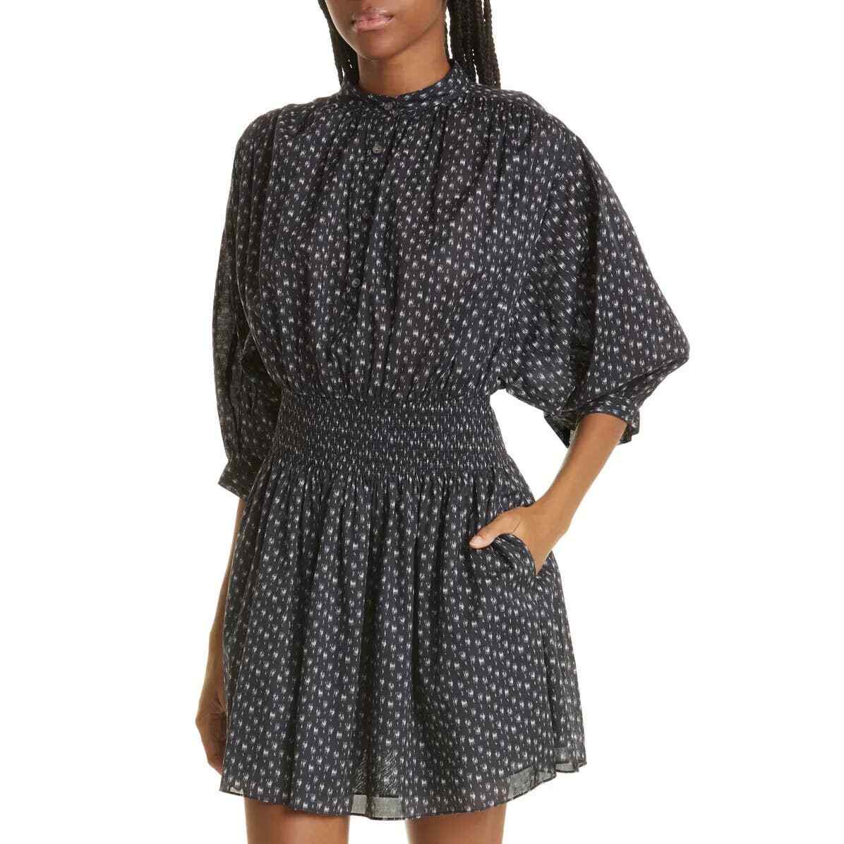 Rebecca Taylor Ikat Print Smocked Cotton Shirtdress Size M NWT
