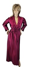 Vintage Miss Elaine Women's Silky Satin Robe Burgundy Wine Full Length Small