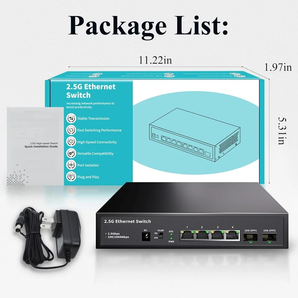 STEAMEMO IG204 4-Port 2.5Gbps Ethernet Networking Switch VLAN 6-port + 2x10G SFP - Image 2 of 4