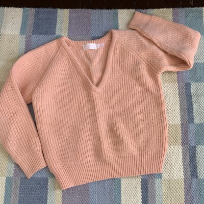 Vtg Sweater Womens XS/S Wool Chunky Ribbed Knit Esprit Cropped Pink V-  Pullover - Main Image