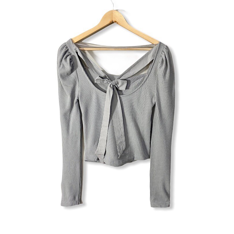 Free People Back Tie Thermal Square neck Top Cloud Grey Size XS - Small |  eBay