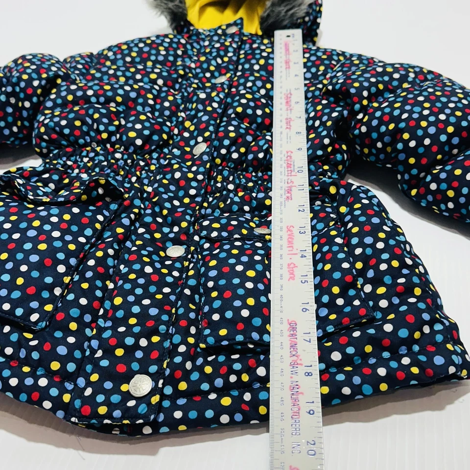Hanna Andersson Puffer Jacket Girls Polka Dot Faux Fur Hood Full Zip Size 7 - Image 3 of 4