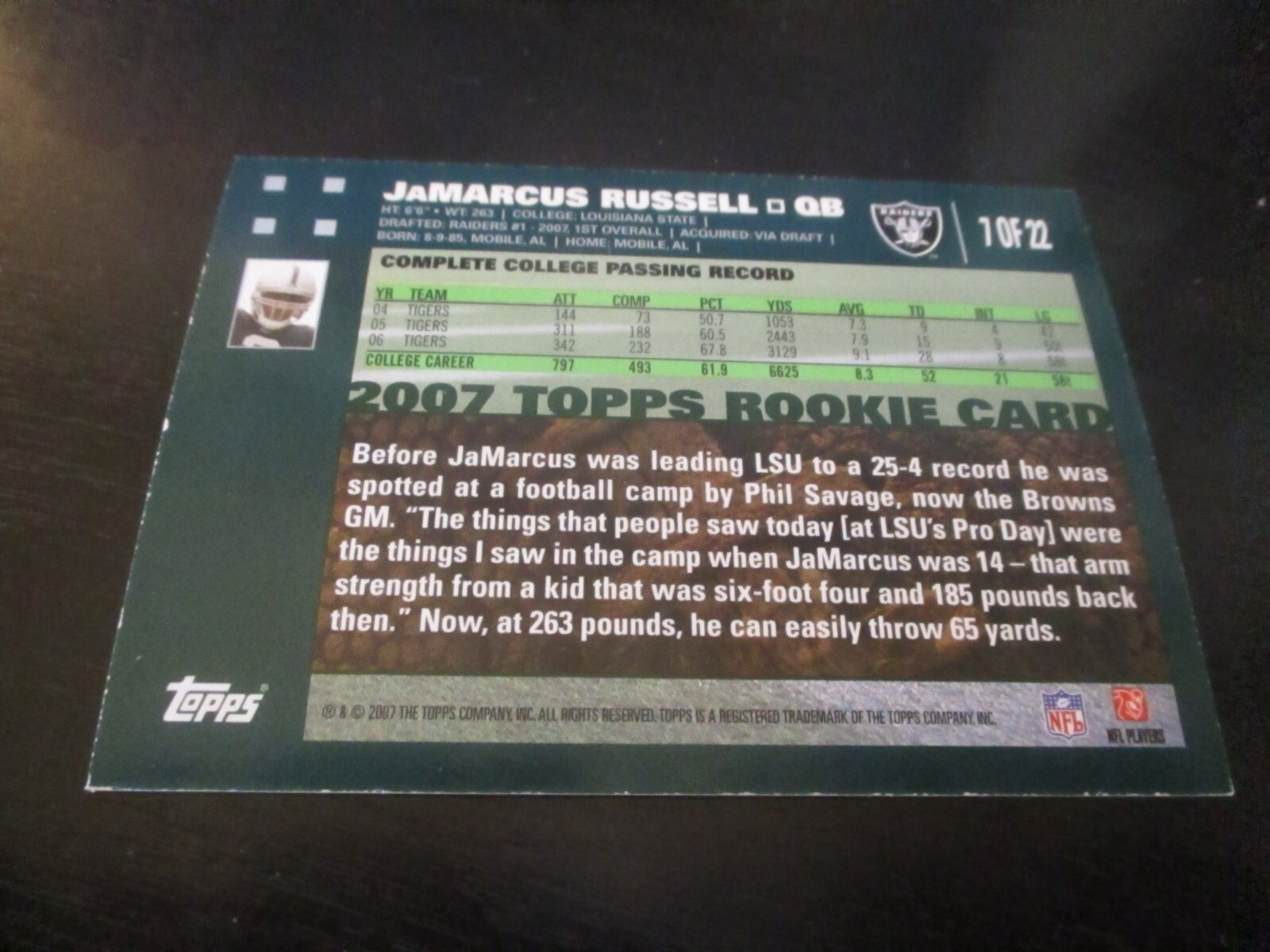 JaMarcus Russell Topps #7 Base