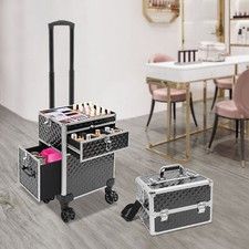Rolling Makeup Case Travel Cosmetic Storage Box/Moving Salon Beauty Trolley Cart