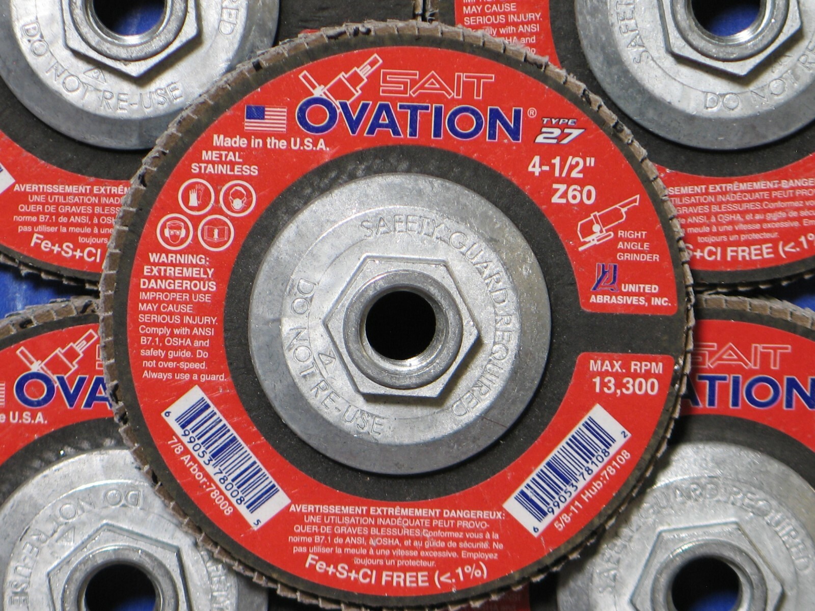 SAIT UNITED ABRASIVES 78108 OVATION FLAP DISC 4.5 X 5/8" Z60 5WHEELS