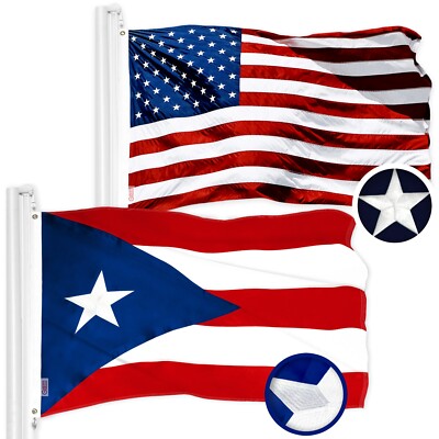 G128 Combo American Flag 4x6 Ft & Puerto Rico Flag 4x6 Ft Embroidered