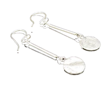 925 Sterling Silver  Vintage Polished Line Rough Disc Dangle Earrings  EG11718