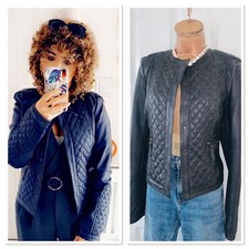 Oui Musty Black Studded 100% Leather Biker Jacket Uk Size 16