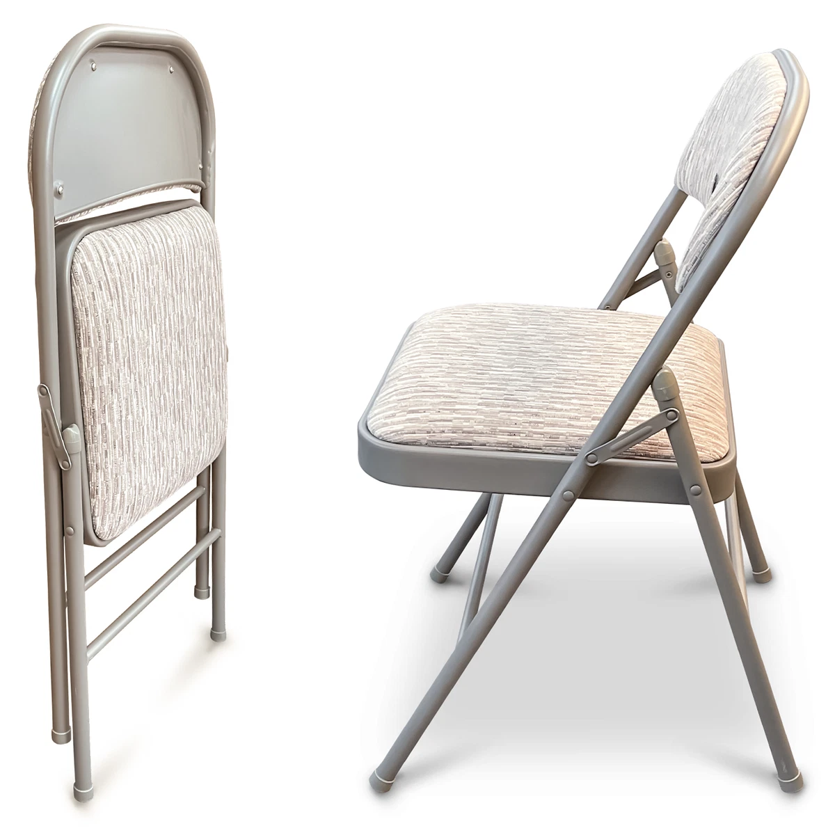 New Deluxe Chair Strong Steel Metal Frame Folding Fabric Padded