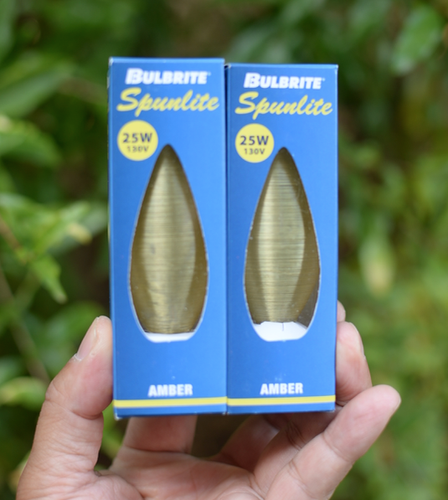 Bulbrite Spunlite 25W 130V Lightbulb Color: Amber item no: 430125 Candelabra - Picture 3 of 5