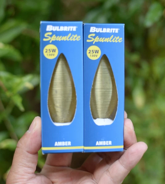Bulbrite Spunlite 25W 130V Lightbulb  Color: Amber item no: 430125 Candelabra - Image 3 of 4