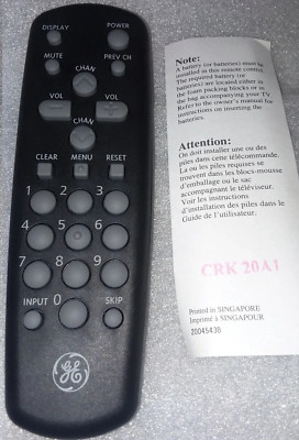 GE General Electric CRK20A1 Black Grey TV Remote Control- New