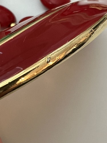 Collana Ciondolo Vintage anni '70 TRIFARI Perline Rosse 2 Fidelli Smalto Tono Oro - Foto 10 di 10