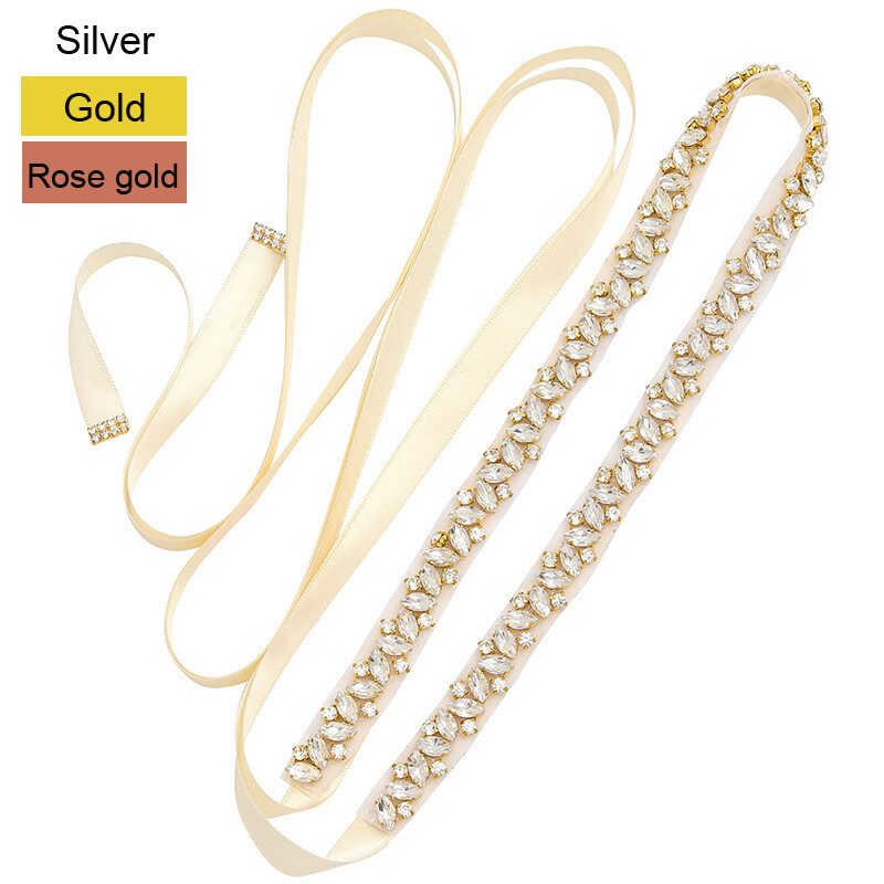 Silver Rose gold Bridal Belt with Rhinestone Wedding Belts Bridesmaid Dress Sash image 4