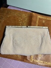 White Vintage Beaded Evening bag, Mother of Pearl Enlay on Clasp