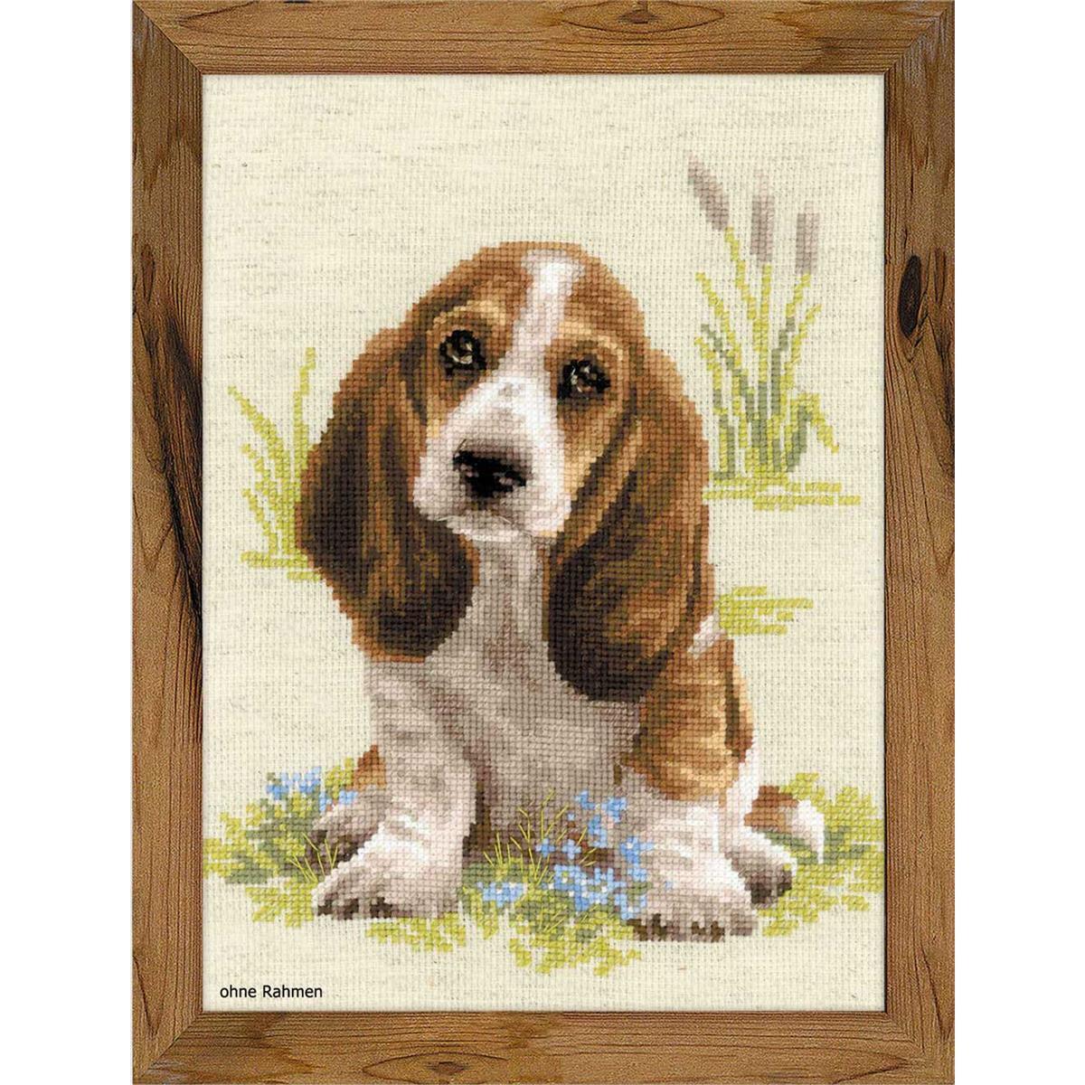 Riolis counted cross stitch Kit Baskit Hound Puppy, DIY