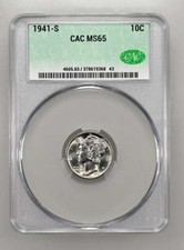 1941 S Mercury Dime Cacg Ms 65 -843 Cac