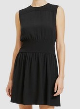 $587 Theory Womens Black Crew-Neck Sleeveless Shirred A-Line Silk Shift Dress 4