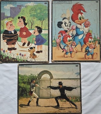 3 Vintage 1957 Whitman Publishing Inlay Picture Puzzles.