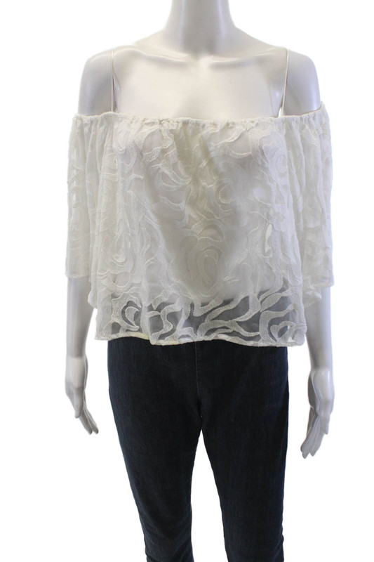Intermix Womens Textured Printed Cold Shoulder Scoop Neck Blouse Top White SizeS
