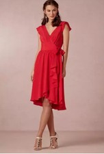 BHLDN Hitherto Anthropologie Red Sydney Wrap Dress Cap Sleeve Size 8
