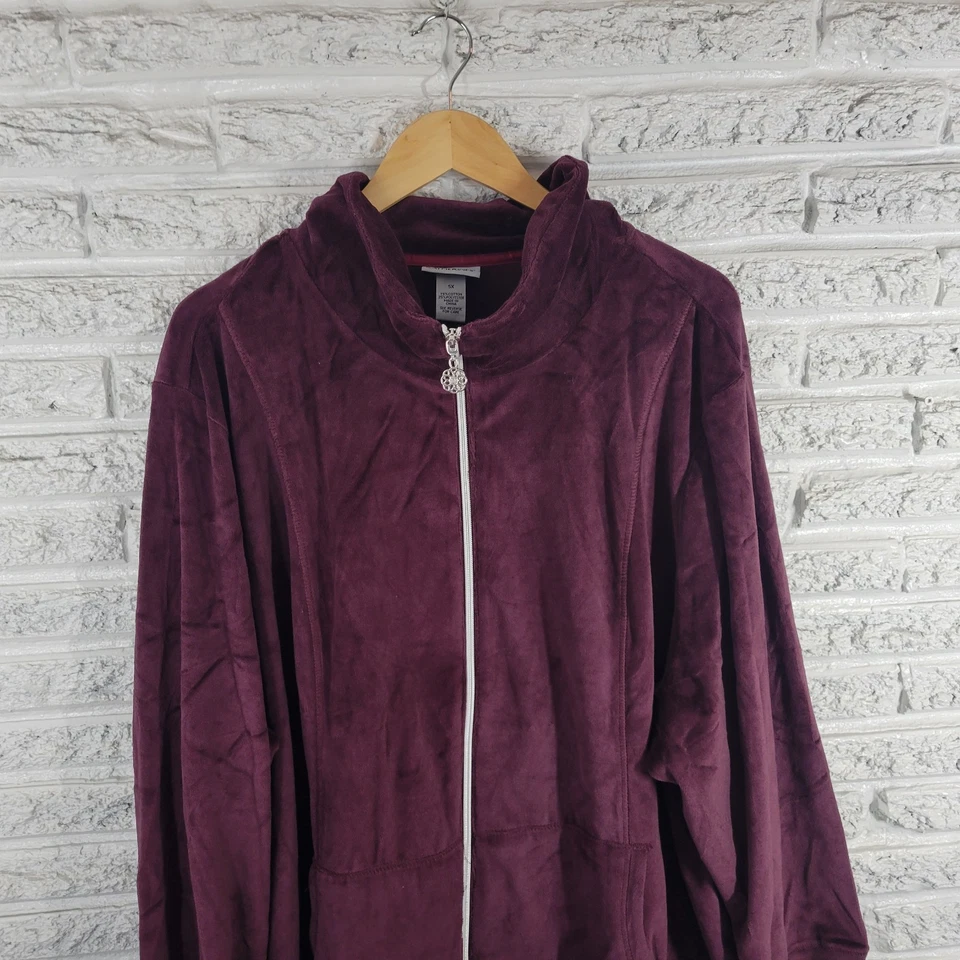 Sudadera para mujer Catherines 5X Plus cremallera completa púrpura terciopelo bolsillos cómoda informal Foto 3 de 4