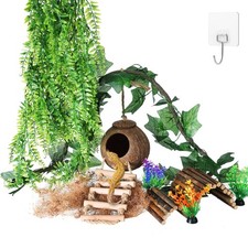 Crested Gecko Tank Accessories, Reptile Hanging Plants Vines with Coconut She...