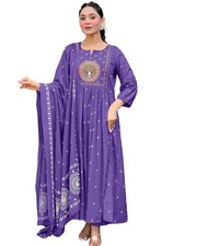 Women Rayon Printed Anarkali Kurta Set with Dupatta