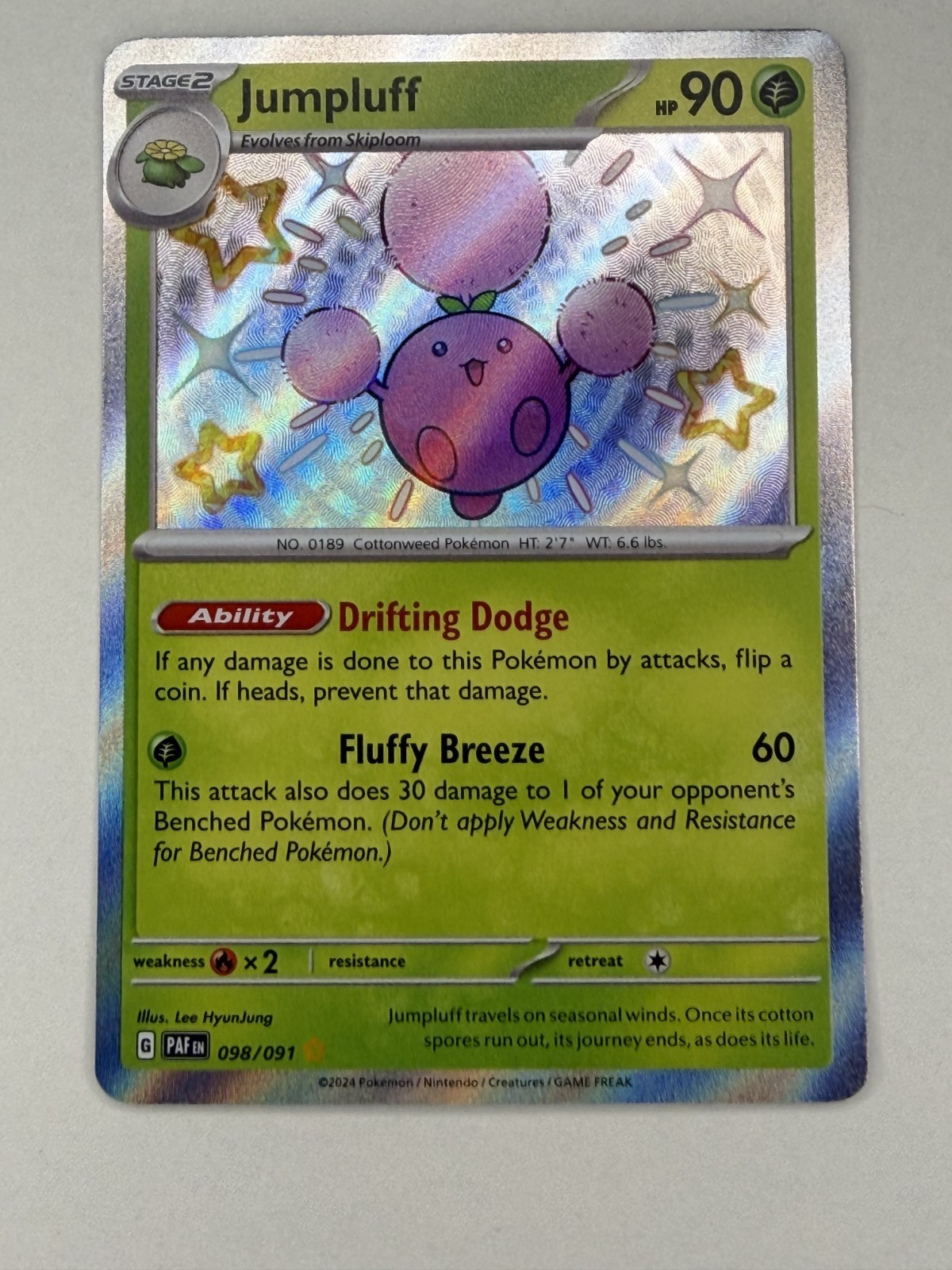 Pokemon Shiny Jumpluff 098/091 Paldean Fates Shiny Rare Holo NM