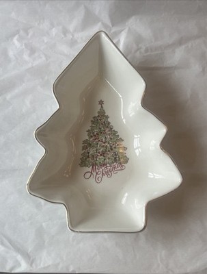 Grace Fine Porcelain Christmas Tree Shaped Candy Dish, Glossy Finish