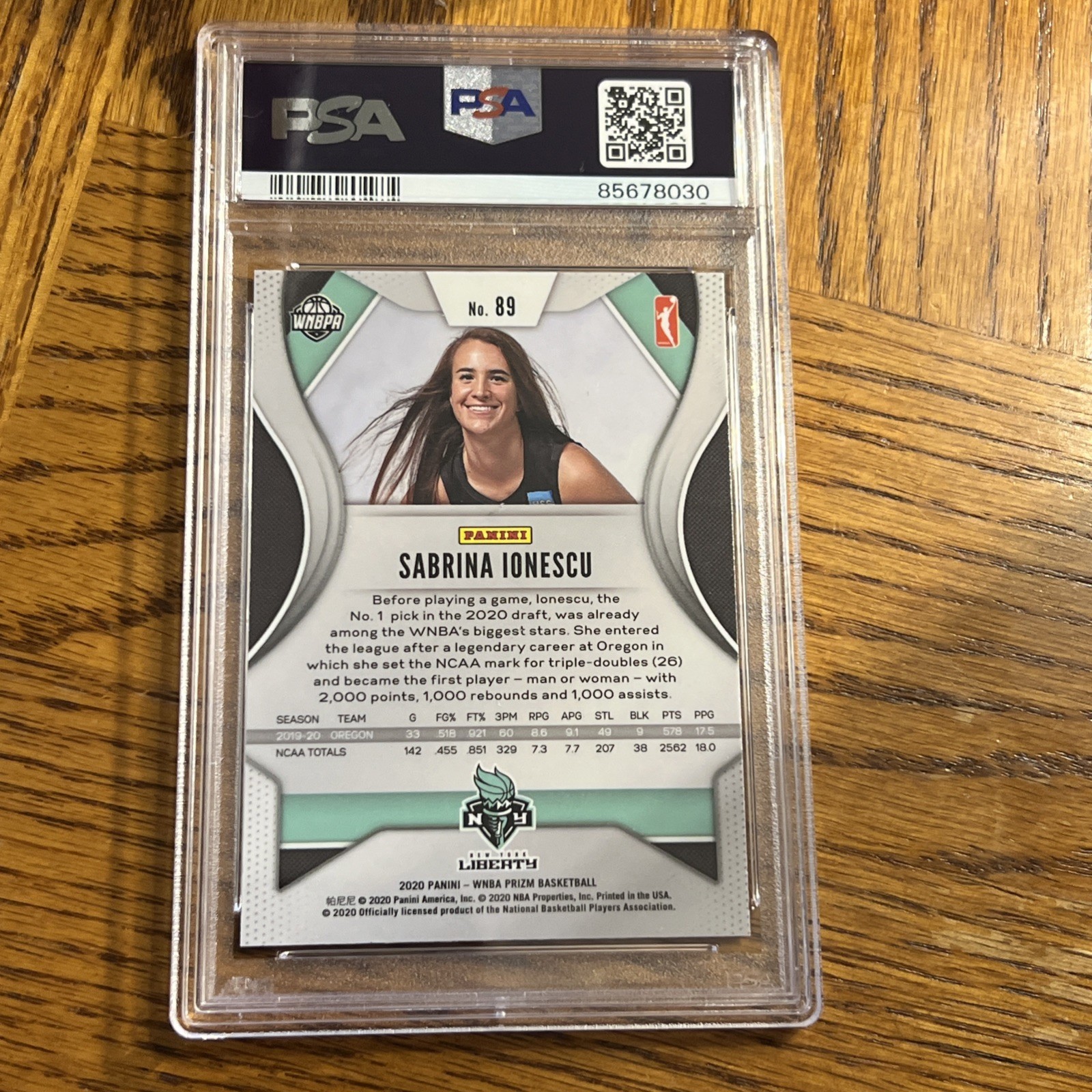 2020 Panini Prizm WNBA Sabrina Ionescu #89 Base Rookie PSA Gem Mint 10 RC view 4