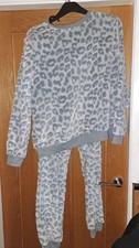 Fleece Soft Ladies PJS Size 18 Grey Animal Print Loungewear Good Condition TU