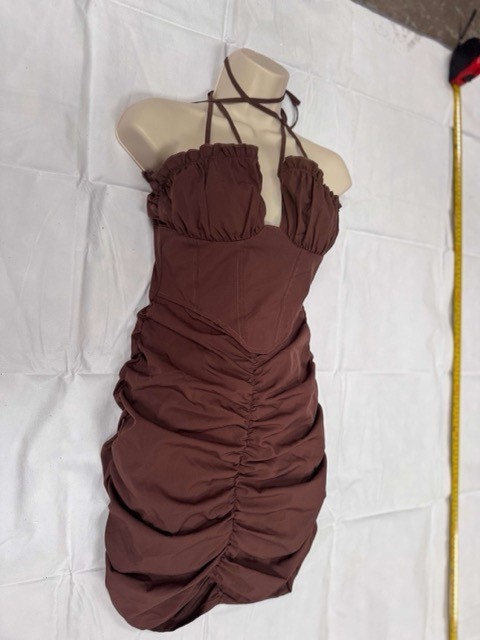 I Saw It First Brown Ruched Halter Mini Dress UK 8 Bodycon Party Outfit image 3