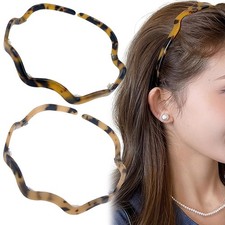 2 PCS Zigzag Wavy Plastic Tortoise Shell Thin French Headband Non Slip