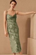 BHLDN Hutch Cali Satin Charmeuse Midi Dress Green Size 14