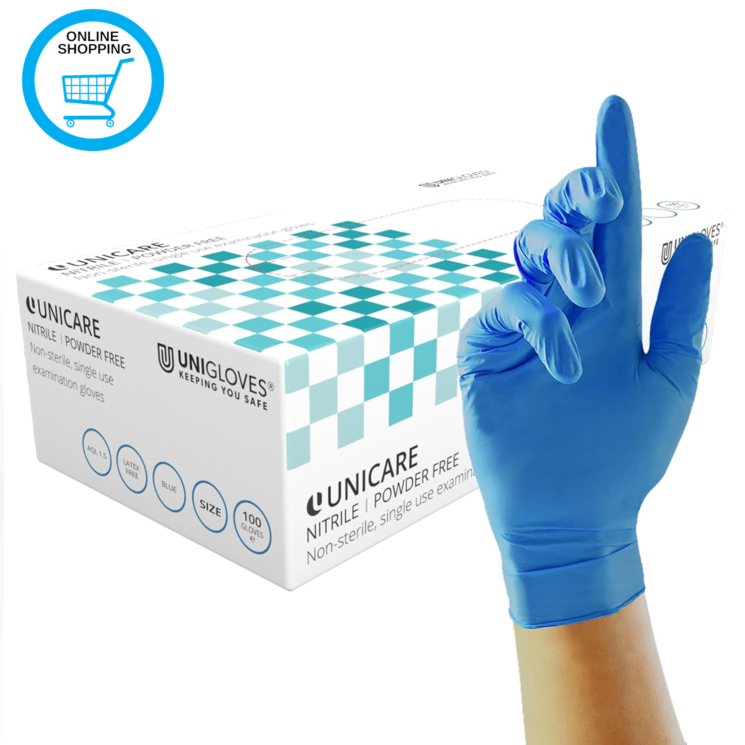 Unicare Nitrile Examination Disposable Gloves - Multipurpose, Powder Free, Medic