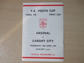Arsenal v Cardiff City FA Youth Cup Final double season 1971 four page prog rare