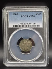 1865 3 Cent Nickel 3CN PCGS VF20 57661084