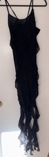 Forever 21 Little Black Dress Lace Sheer Fringe Ruffles Stretchy Strappy M