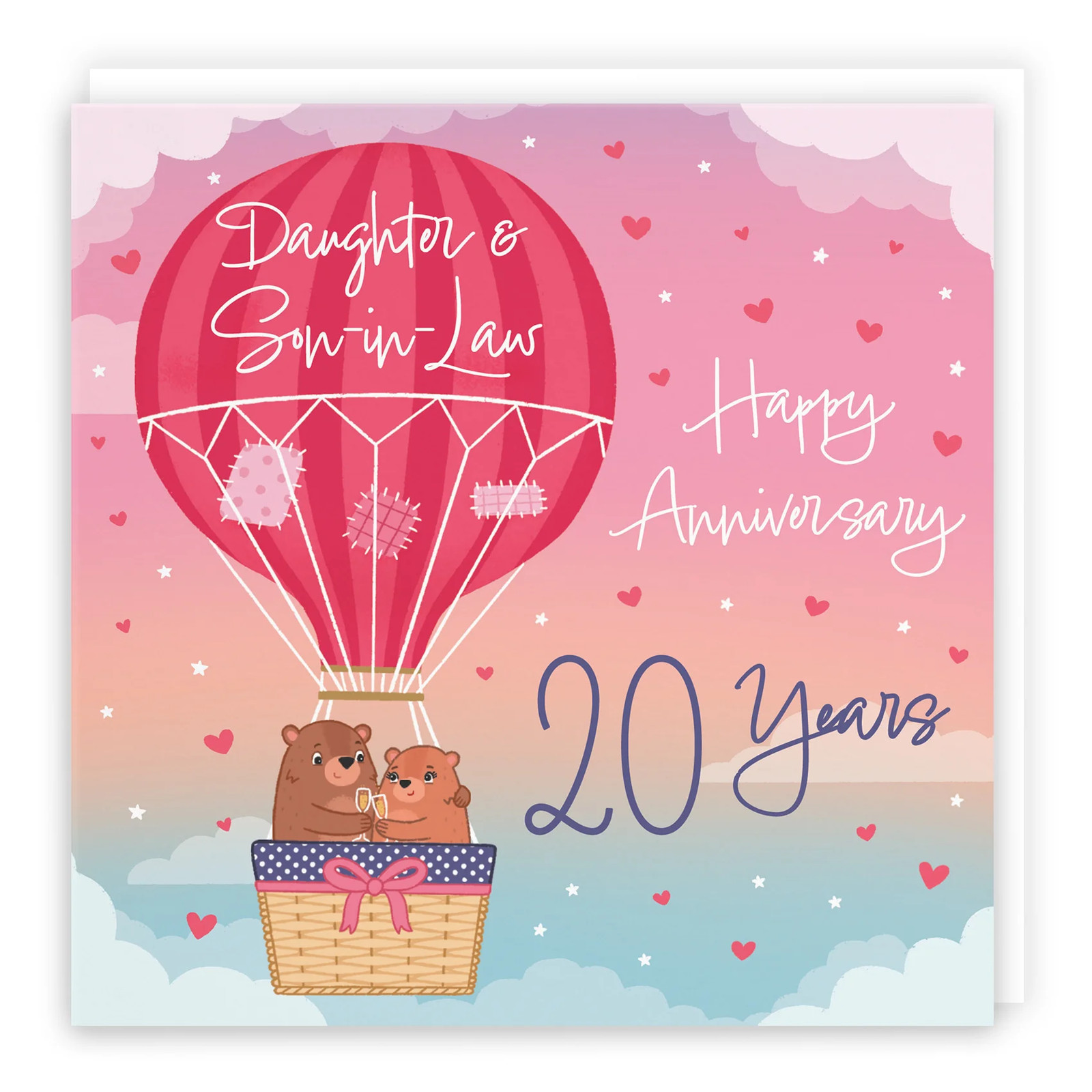 20th Daughter And Son-in-Law Hot Air Balloon Anniversary Card Cute Bears